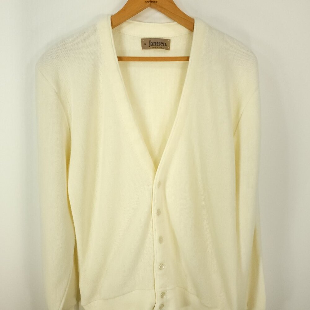 Vtg Jantzen Cardigan Sweater Men's Medium Cream Grandpa Grunge Geek